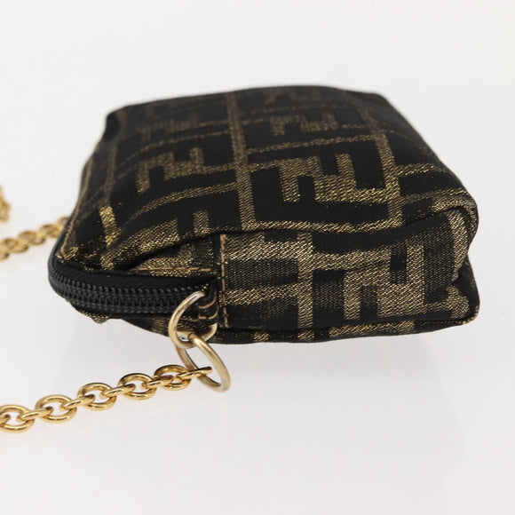 FENDI Zucca Canvas Chain Shoulder Bag Brown Black gold Auth 150754