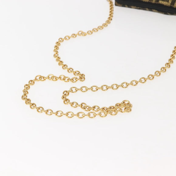 FENDI Zucca Canvas Chain Shoulder Bag Brown Black gold Auth 150754