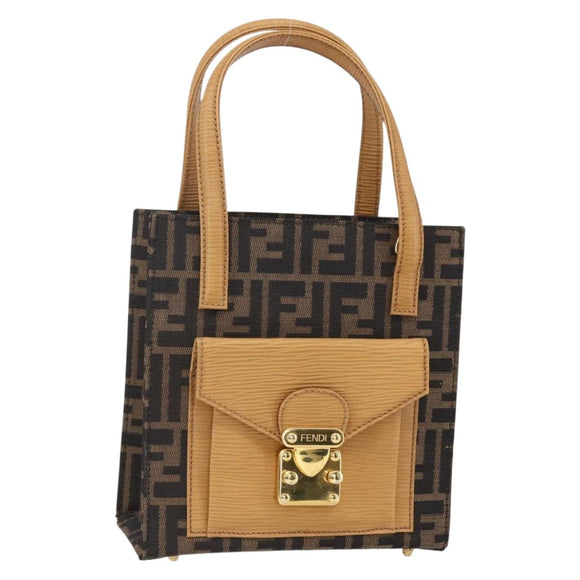 FENDI Zucca Canvas Hand Bag Black Brown Auth 150755