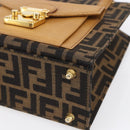 FENDI Zucca Canvas Hand Bag Black Brown Auth 150755-9
