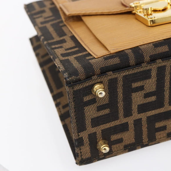 FENDI Zucca Canvas Hand Bag Black Brown Auth 150755