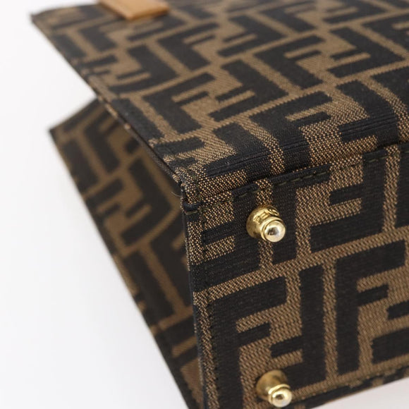 FENDI Zucca Canvas Hand Bag Black Brown Auth 150755