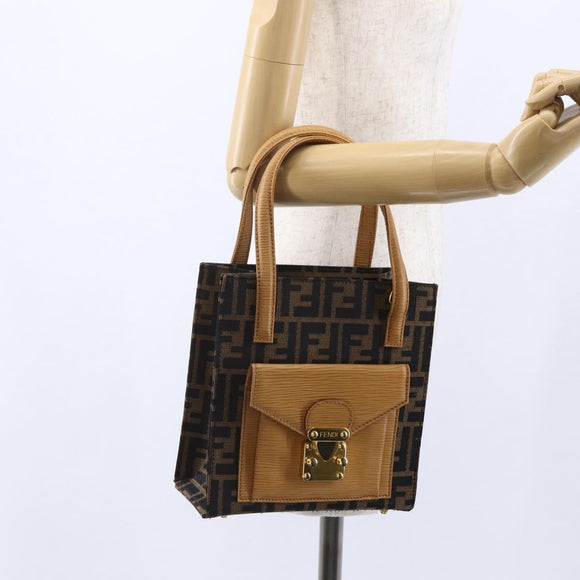 FENDI Zucca Canvas Hand Bag Black Brown Auth 150755