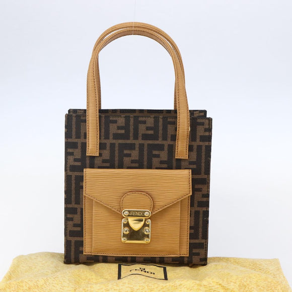 FENDI Zucca Canvas Hand Bag Black Brown Auth 150755