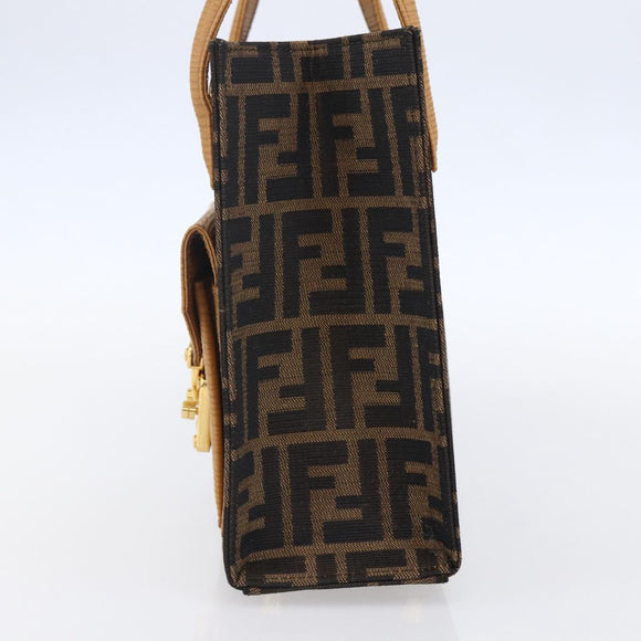 FENDI Zucca Canvas Hand Bag Black Brown Auth 150755
