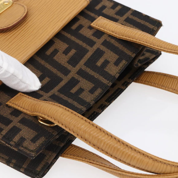 FENDI Zucca Canvas Hand Bag Black Brown Auth 150755