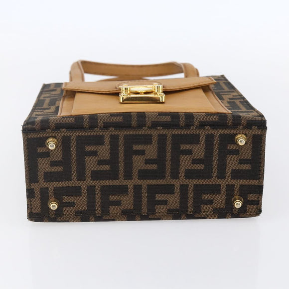 FENDI Zucca Canvas Hand Bag Black Brown Auth 150755