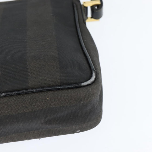 FENDI Pecan Canvas Shoulder Bag PVC Black Brown Auth 150756
