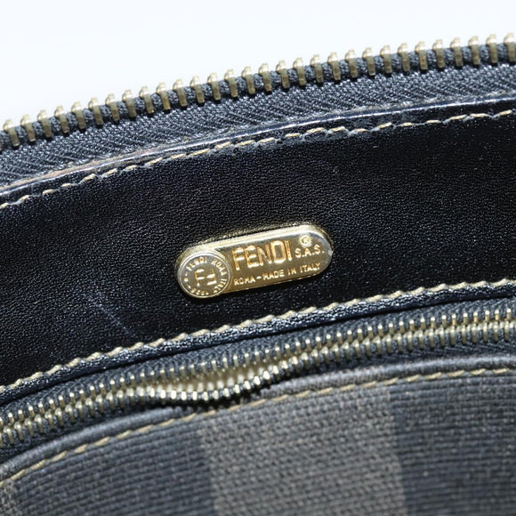 FENDI Pecan Canvas Shoulder Bag PVC Black Brown Auth 150756