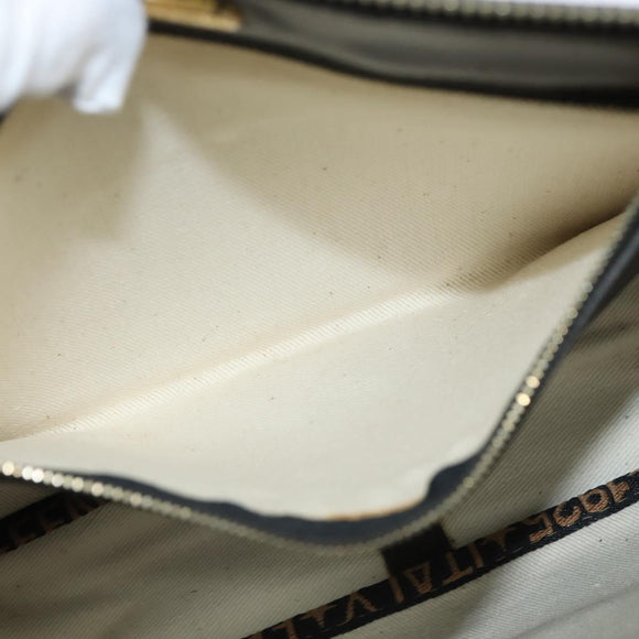 FENDI Pecan Canvas Shoulder Bag PVC Black Brown Auth 150756