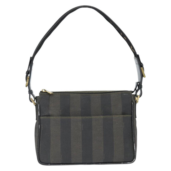 FENDI Pecan Canvas Shoulder Bag PVC Black Brown Auth 150756