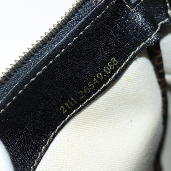 FENDI Pecan Canvas Shoulder Bag PVC Black Brown Auth 150756