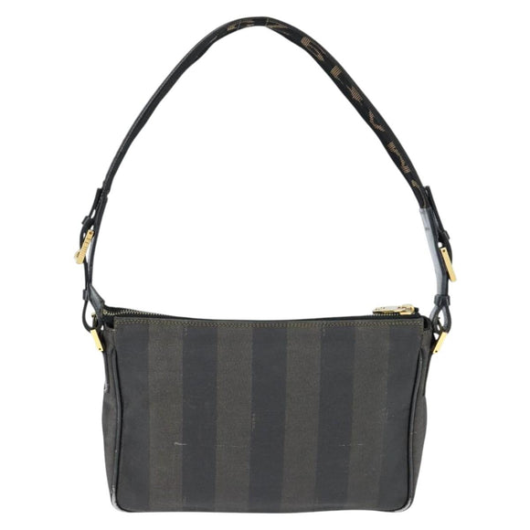 FENDI Pecan Canvas Shoulder Bag PVC Black Brown Auth 150756