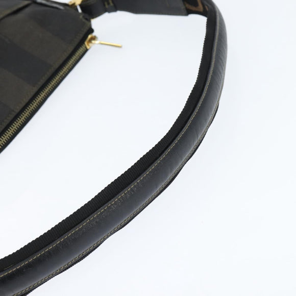 FENDI Pecan Canvas Shoulder Bag PVC Black Brown Auth 150756