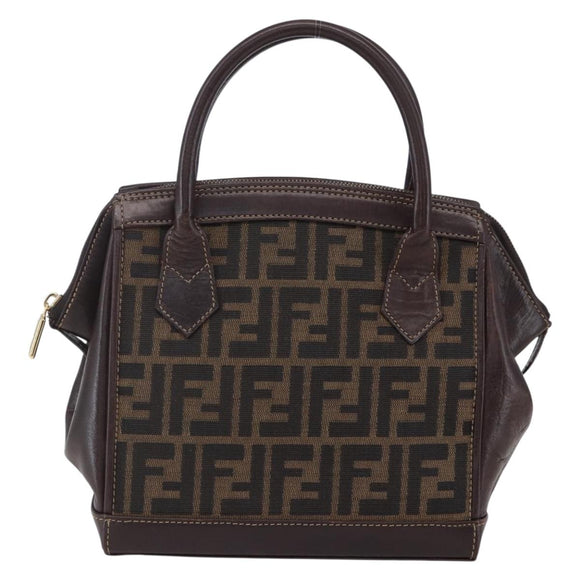 FENDI Zucca Canvas Hand Bag Black Brown Auth 150763