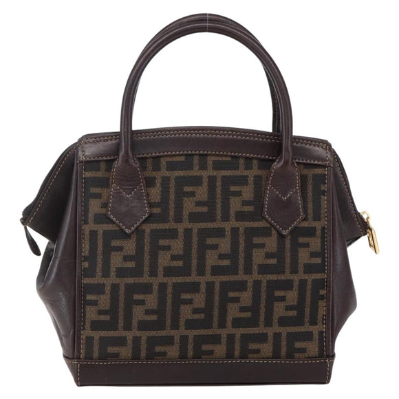 FENDI Zucca Canvas Hand Bag Black Brown Auth 150763