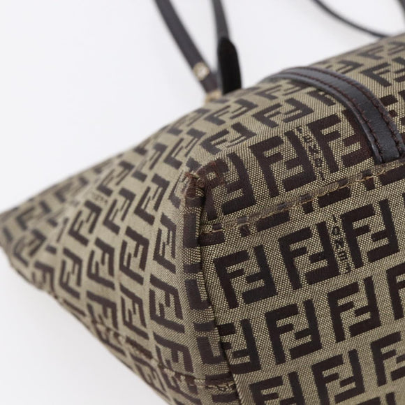 FENDI Zucchino Canvas Tote Bag Beige Gold Auth 150764