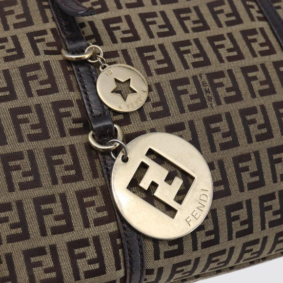 FENDI Zucchino Canvas Tote Bag Beige Gold Auth 150764