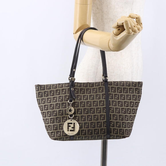FENDI Zucchino Canvas Tote Bag Beige Gold Auth 150764