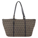 FENDI Zucchino Canvas Tote Bag Beige Gold Auth 150764-3