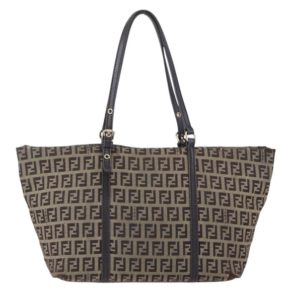 FENDI Zucchino Canvas Tote Bag Beige Gold Auth 150764