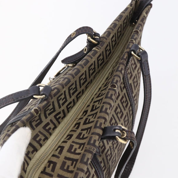 FENDI Zucchino Canvas Tote Bag Beige Gold Auth 150764