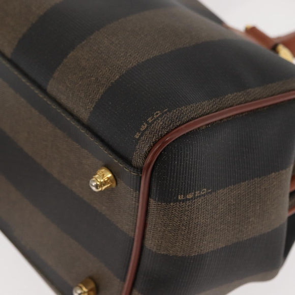 FENDI Pecan Canvas Hand Bag PVC Black Brown Auth 150766