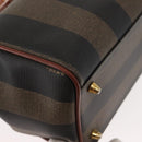 FENDI Pecan Canvas Hand Bag PVC Black Brown Auth 150766-15