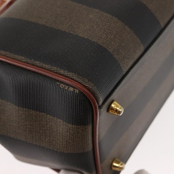 FENDI Pecan Canvas Hand Bag PVC Black Brown Auth 150766