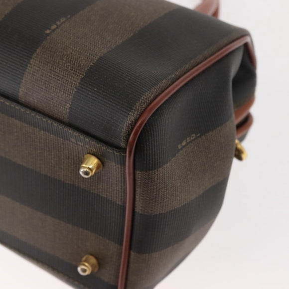 FENDI Pecan Canvas Hand Bag PVC Black Brown Auth 150766