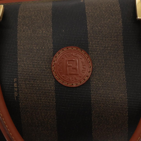 FENDI Pecan Canvas Hand Bag PVC Black Brown Auth 150766