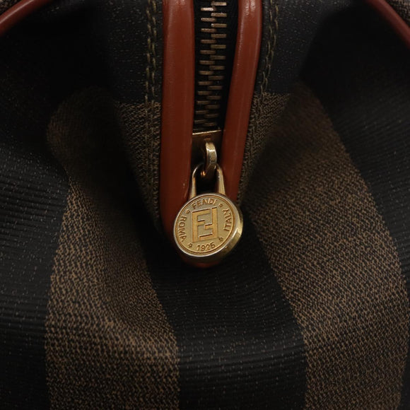 FENDI Pecan Canvas Hand Bag PVC Black Brown Auth 150766