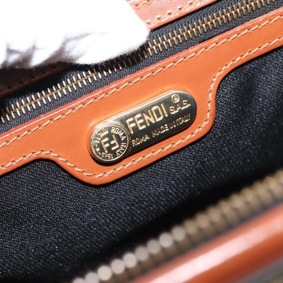 FENDI Pecan Canvas Hand Bag PVC Black Brown Auth 150766