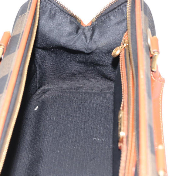 FENDI Pecan Canvas Hand Bag PVC Black Brown Auth 150766