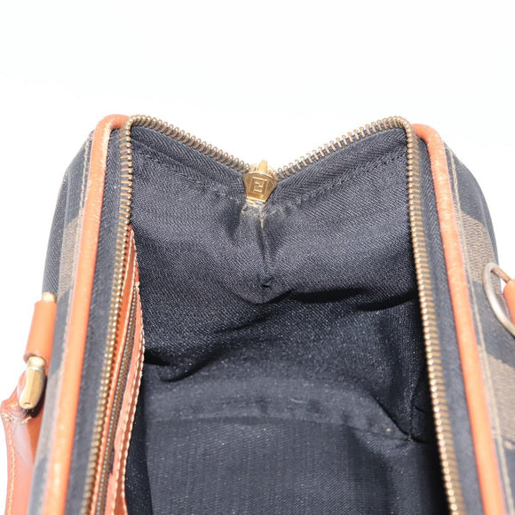 FENDI Pecan Canvas Hand Bag PVC Black Brown Auth 150766