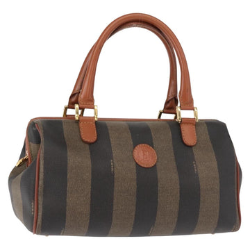 FENDI Pecan Canvas Hand Bag PVC Black Brown Auth 150766