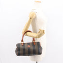 FENDI Pecan Canvas Hand Bag PVC Black Brown Auth 150766-23