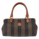 FENDI Pecan Canvas Hand Bag PVC Black Brown Auth 150766-13