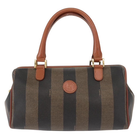 FENDI Pecan Canvas Hand Bag PVC Black Brown Auth 150766
