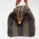 FENDI Pecan Canvas Hand Bag PVC Black Brown Auth 150766-4