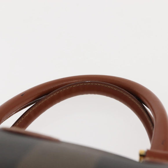FENDI Pecan Canvas Hand Bag PVC Black Brown Auth 150766
