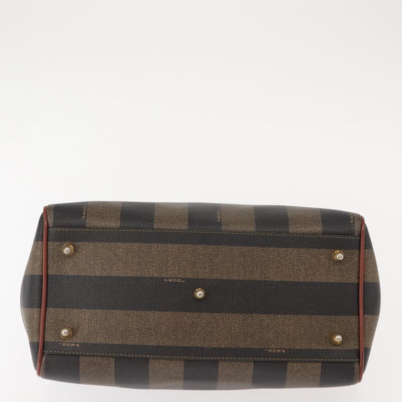 FENDI Pecan Canvas Hand Bag PVC Black Brown Auth 150766