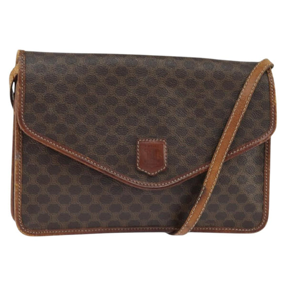 CELINE Macadam Canvas Shoulder Bag PVC Leather Brown Gold Auth 150768