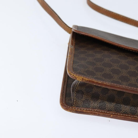 CELINE Macadam Canvas Shoulder Bag PVC Leather Brown Gold Auth 150768