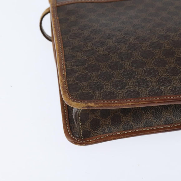 CELINE Macadam Canvas Shoulder Bag PVC Leather Brown Gold Auth 150768