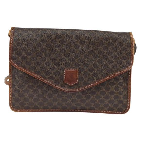 CELINE Macadam Canvas Shoulder Bag PVC Leather Brown Gold Auth 150768