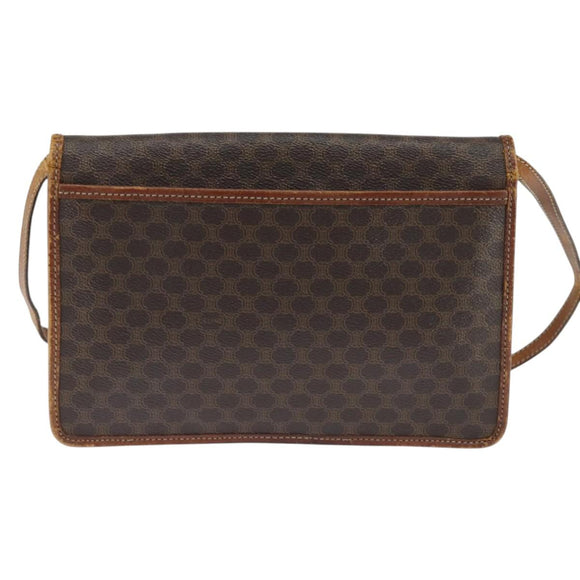 CELINE Macadam Canvas Shoulder Bag PVC Leather Brown Gold Auth 150768