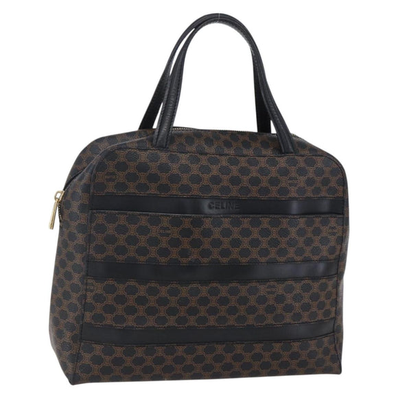CELINE Macadam Canvas Hand Bag PVC Black Gold Auth 150769