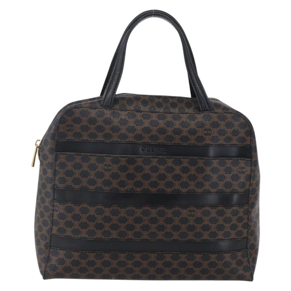 CELINE Macadam Canvas Hand Bag PVC Black Gold Auth 150769