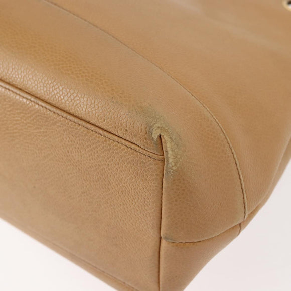 CHANEL Chain Shoulder Bag Caviar Skin Beige Gold CC Auth 150773